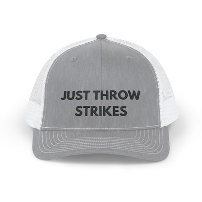 JUST THROW STRIKES || Embroidered Snapback Trucker Cap